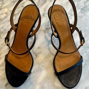 Tory Burch Penelope 65 mm sling back sandal in black, Ladies size 6